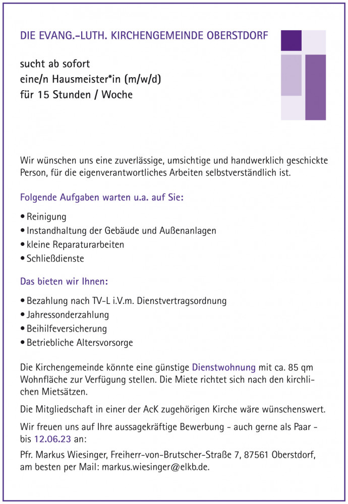 Stellenausschreibung Hausmeister Oberstdorf